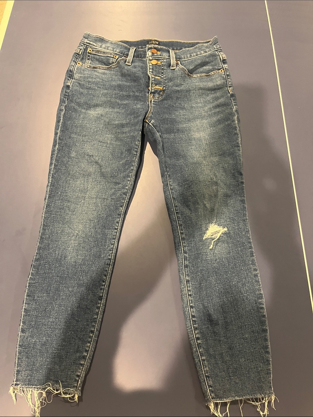 J. Crew High-Rise Distressed Jeans in Medium Blue Wash